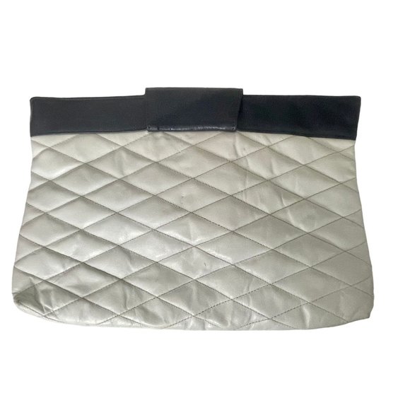 Vintage Shoulder Bag Purse in White & Blue with Embossed Checkered pattern retro - Picture 6 of 10